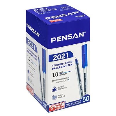 Pensan 2021 Şeffaf Üçgen Gövdeli Tükenmez Kalem  Mavi