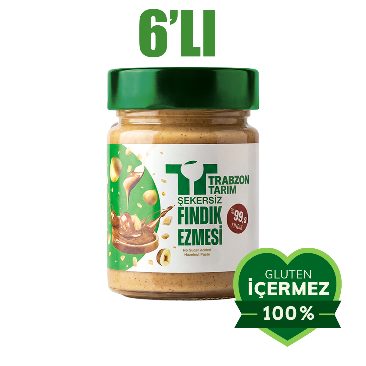 Trabzon Tarım Şekersiz %99.9 Fındık Ezmesi (Parçacıklı) 300g x 6 Adet