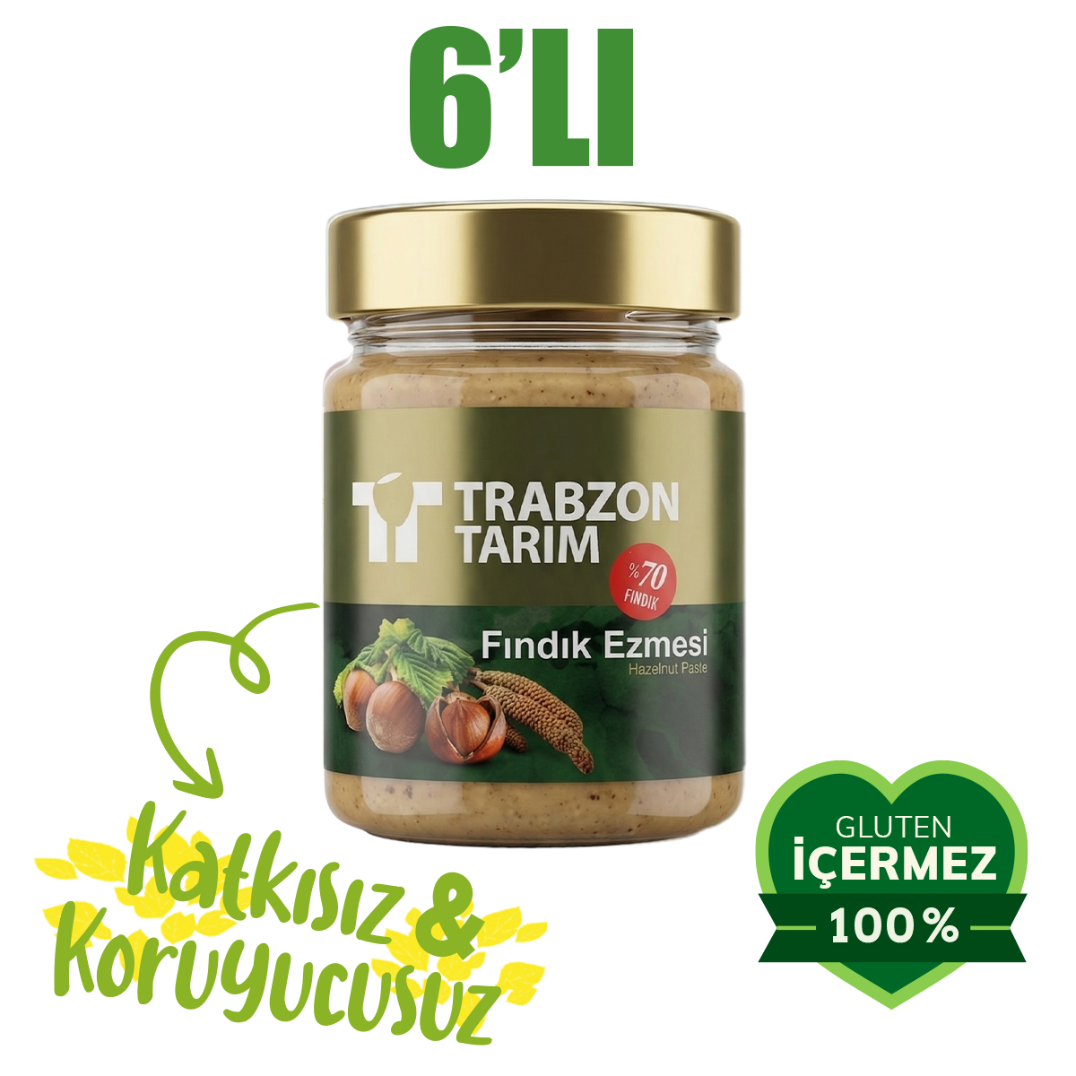 Trabzon Tarım %70 Fındık Ezmesi (Parçacıklı) 300g x 6 Adet