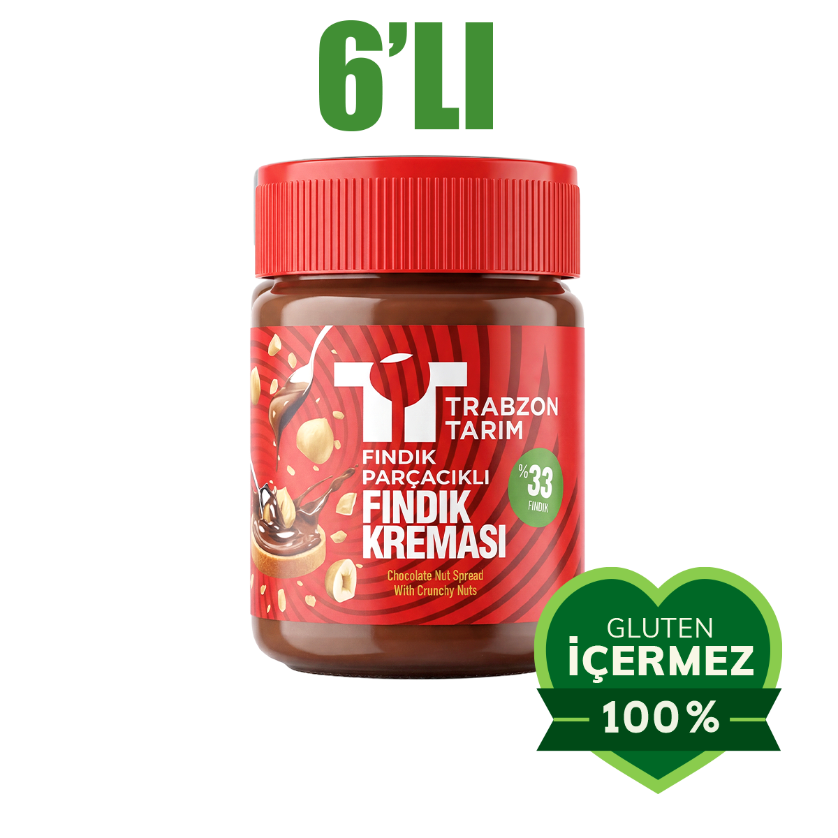 Trabzon Tarım Fındık Parçacıklı Fındık Kreması (%33 Fındık)  320g x 6 Adet