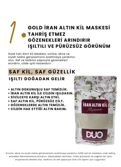  Gold Saf İran Altın Kil Maskesi Tahriş etmez