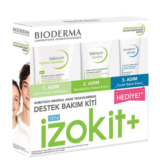 Bioderma Sebium İzokit + Sebium Hydra Cleanser 200 ml - Sebium Hydra 40 ml - Atoderm Levres 15 ml