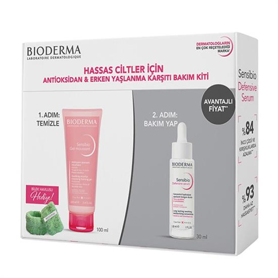 Bioderma Sensibio Foaming Gel 100 ml + Sensibio Defensive Serum 30 ml + Bilek Havlusu Hediye