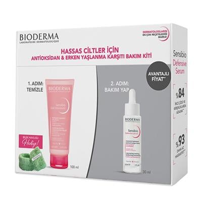 Bioderma Sensibio Foaming Gel 100 ml + Sensibio Defensive Serum 30 ml + Bilek Havlusu Hediye
