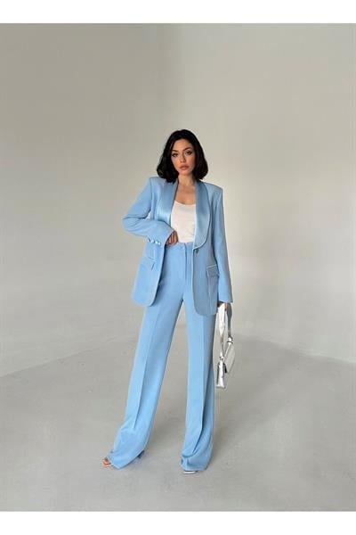 SATEN ŞAL YAKALI İKİLİ TAKIM BLAZER