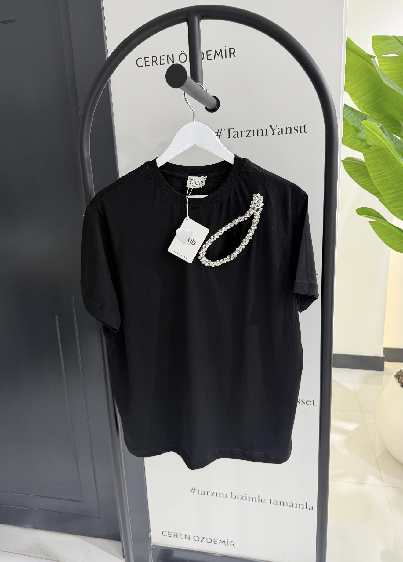 BClub Damla Taşlı Siyah Tshirt