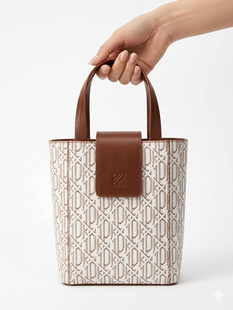 Beyaz / Kahve Monogram Çanta