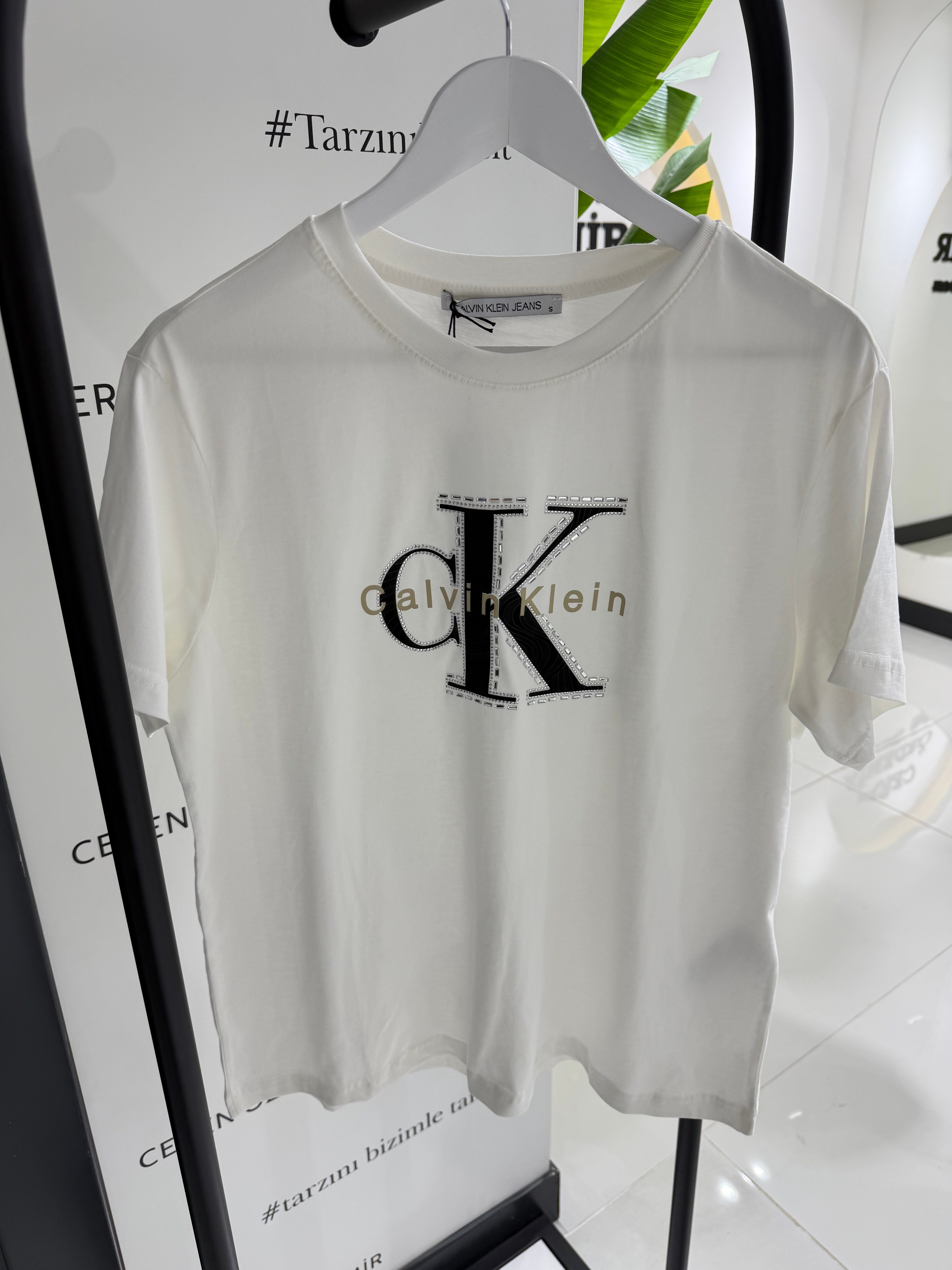 Ck Ön Logo Detaylı Beyaz Tshirt