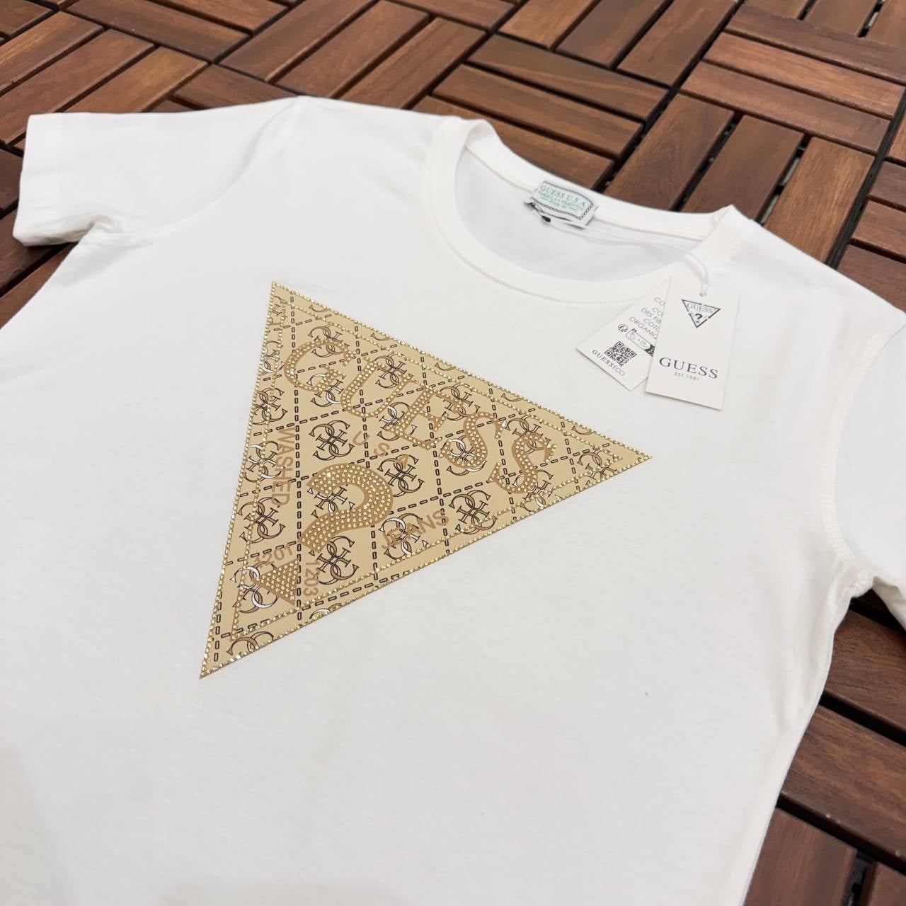 Gue Gold Logo Premium Beyaz Tshirt