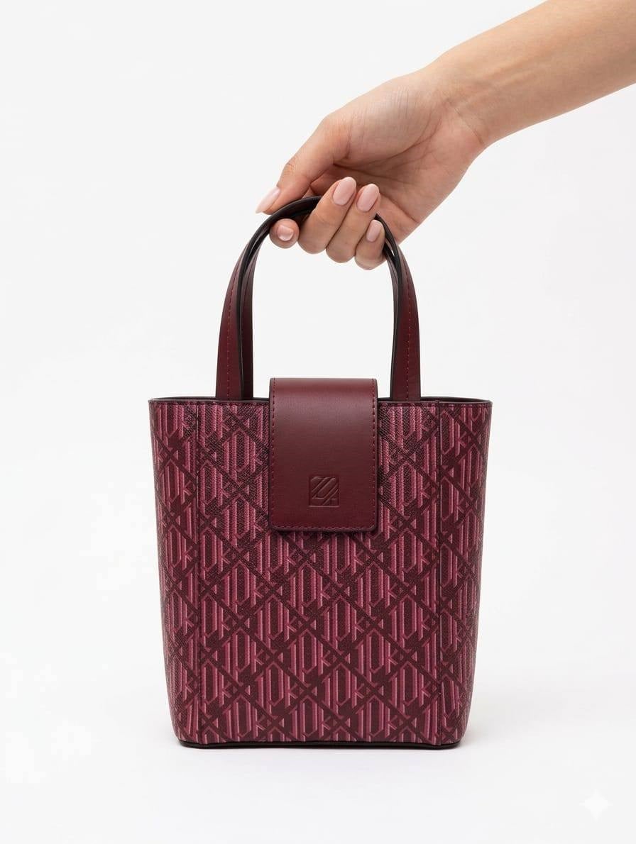 Monogram Desenli Bordo Çanta