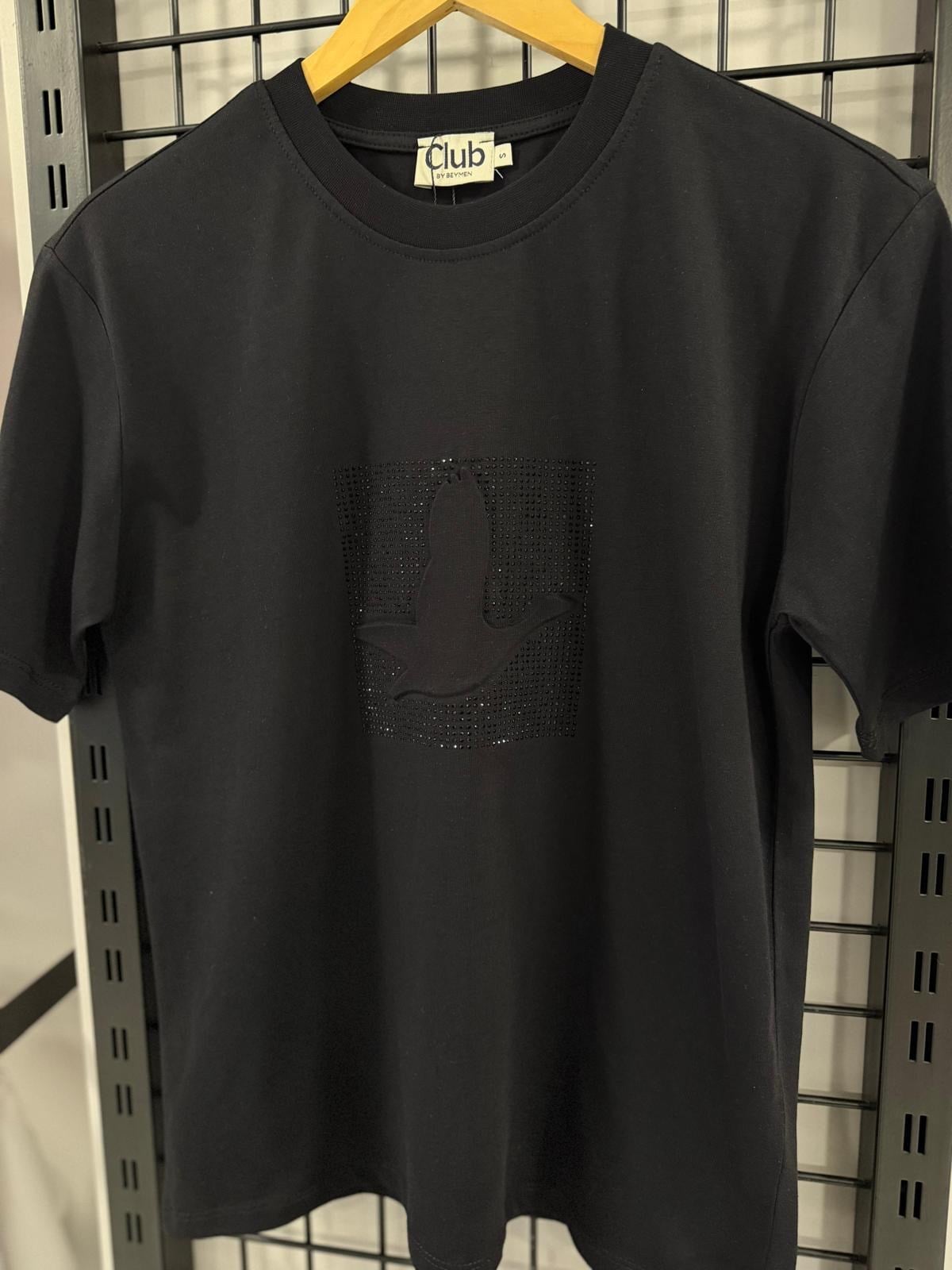Siyah Kabartma Kuş Detaylı Tshirt 