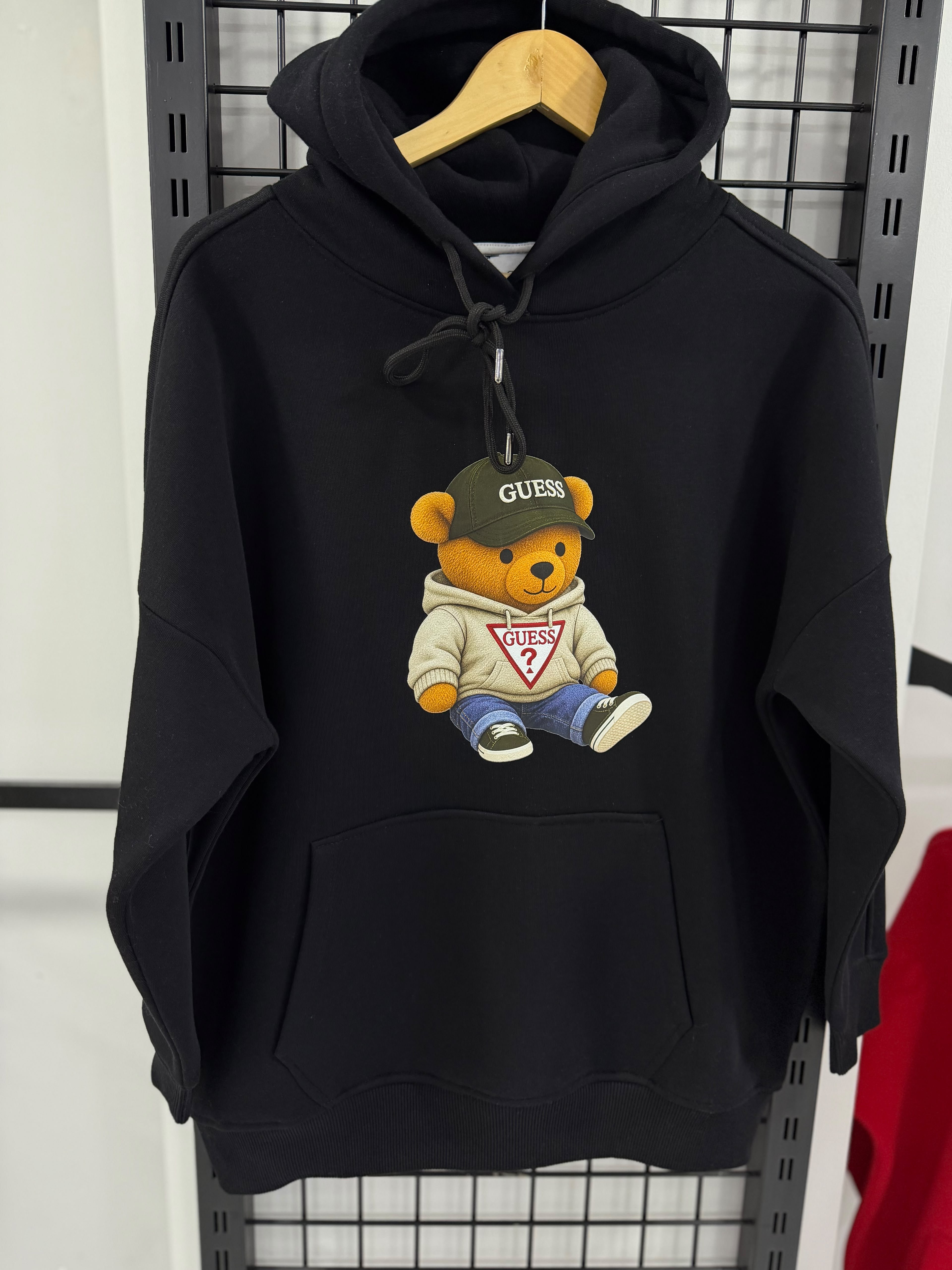 Teddy Bear Baskılı Kapüşonlu Sweatshirt Siyah