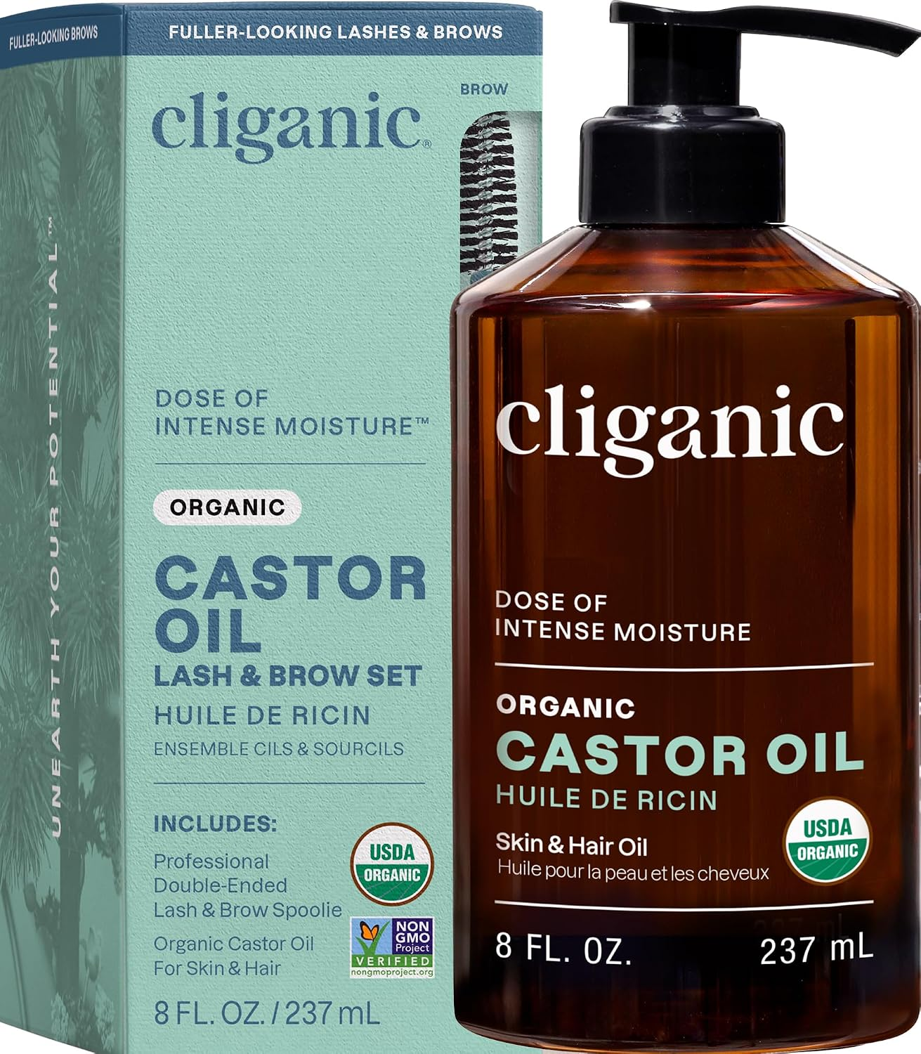 Cliganic Castor Oil Organic Lash-Brow Set 237Ml