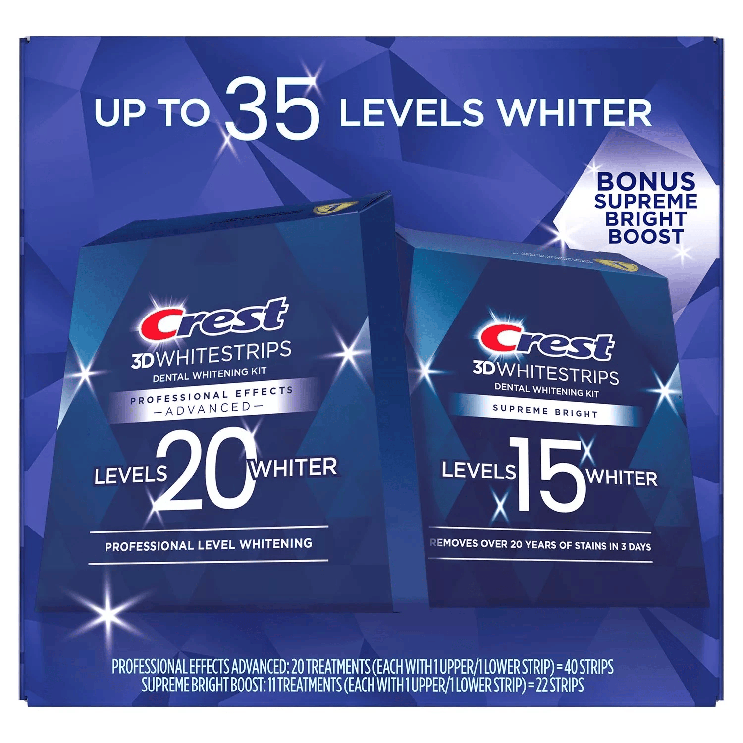 Crest 3D Whitestrips Level 20 + Level 15 Diş Beyazlatma Seti 62 Strips