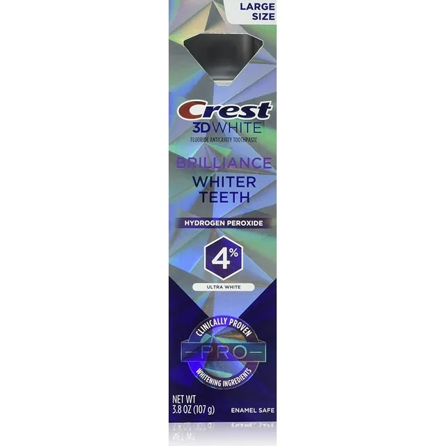 Crest 3D White Brilliance Pro Ultra White Teeth Whitening Toothpaste, Anticavity Fluoride Toothpaste, 4% Hydrogen Peroxide, Active Whitening Protection107g