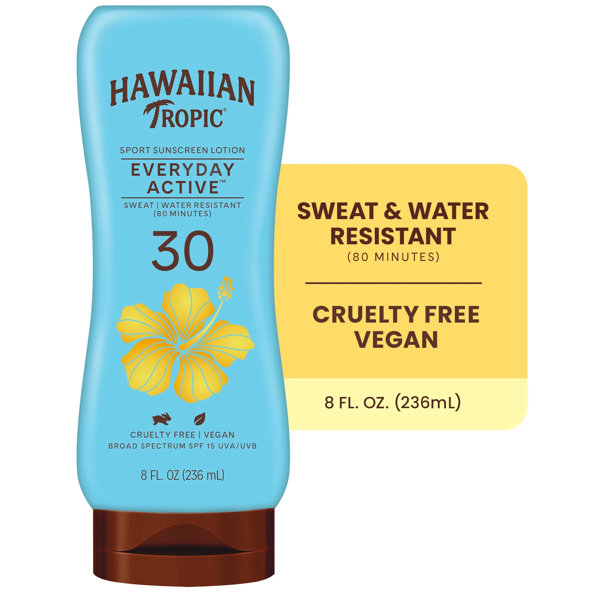 Hawaiian Tropic Günlük Aktif Güneş Koruyucu Losyon, 30 SPF, 8 fl oz, Yetişkin Vegan Güneş Kremi 236ml