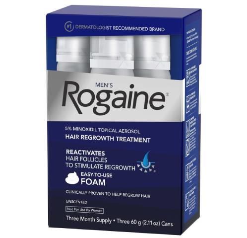 Men's Rogaine 5% Minoxidil Topical Aerosol Hair Regrowth Treatment Foam, 3 Month Supply Each Can 2.11 Ounce 60 Gram 
