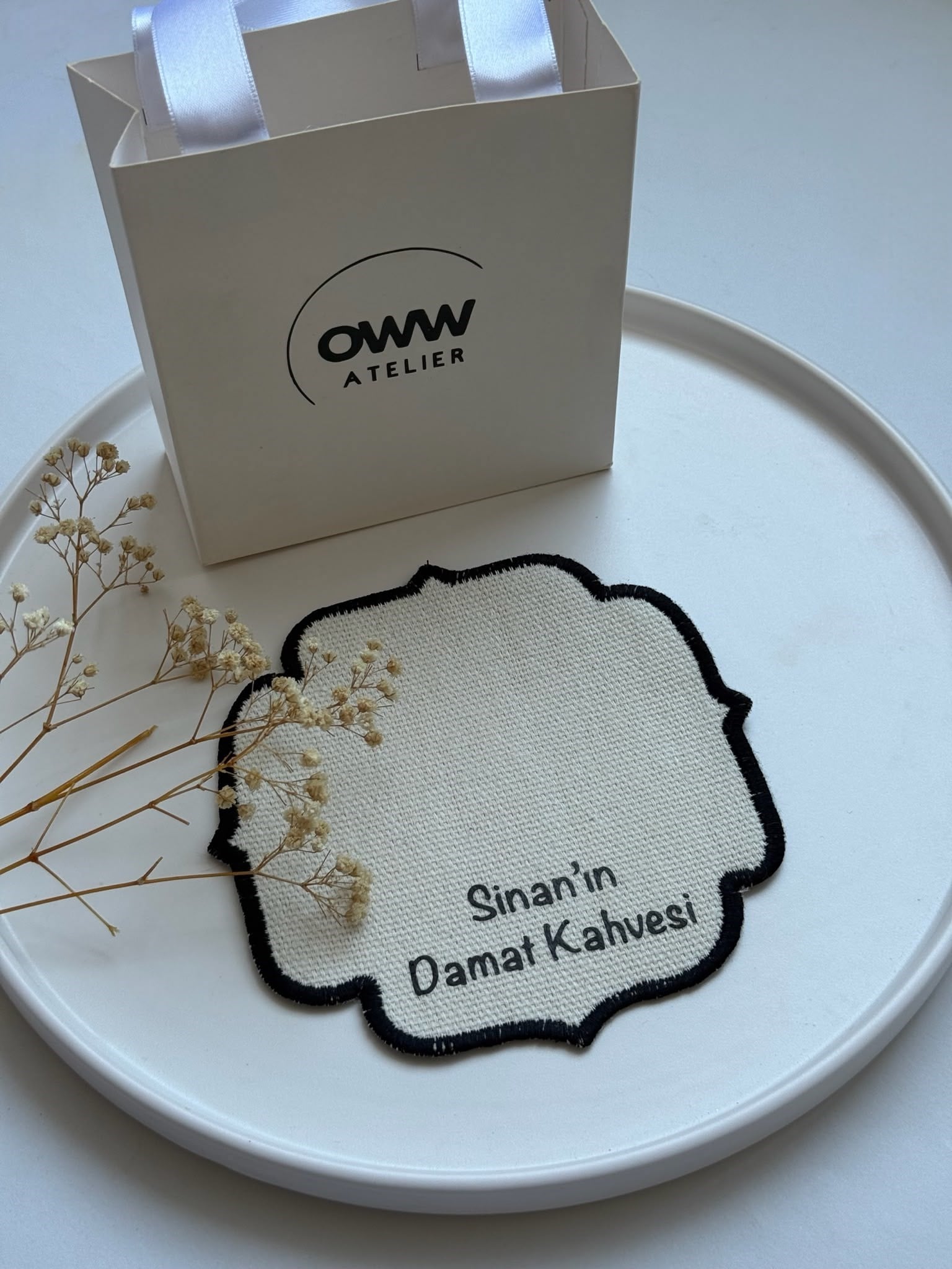 İsimli Damat Fincanı Mendili (Siyah Kenarlı)