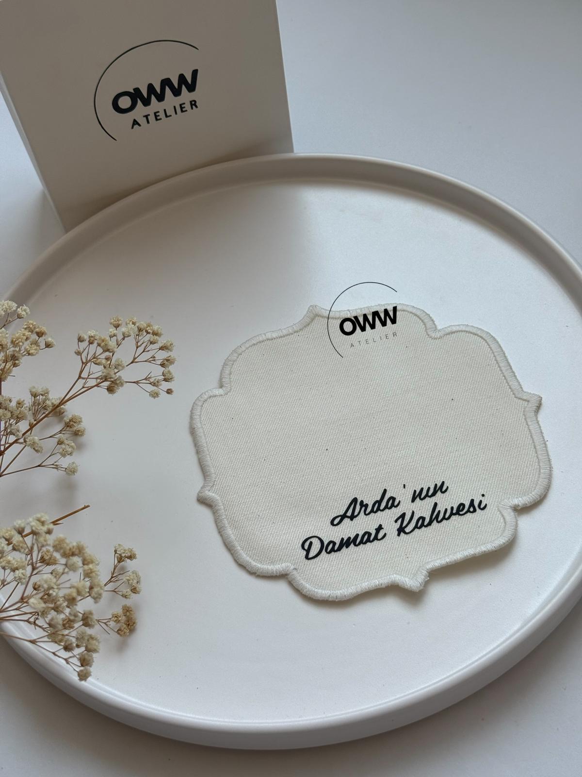 İsimli Damat Fincanı Mendili (Beyaz Kenarlı)