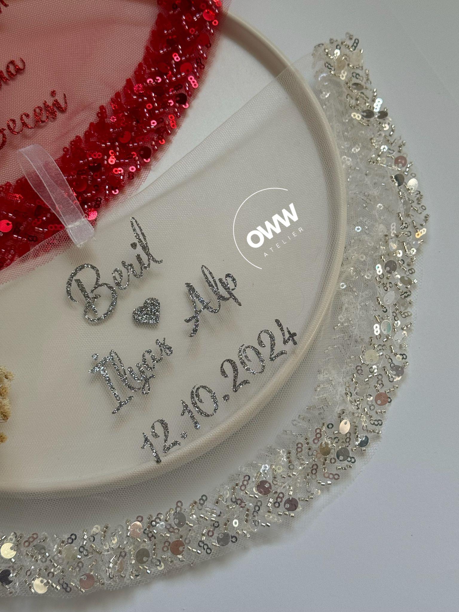 İsimli Mendil Boncuklu Simli Gümüş Baskı 