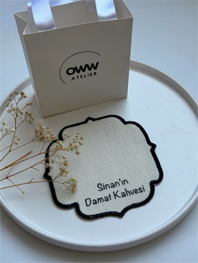  İsimli Damat Fincanı Mendili (Siyah Kenarlı)