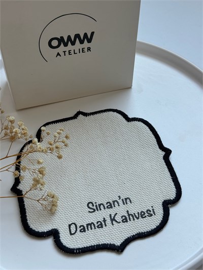  İsimli Damat Fincanı Mendili (Siyah Kenarlı)