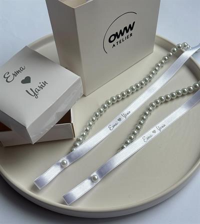 Dökülen Cam İncili Yüzük Kurdelesi (1cm en) Model 18
