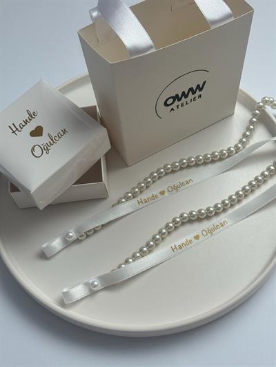 Dökülen Cam İncili Yüzük Kurdelesi (1cm en) Model 15