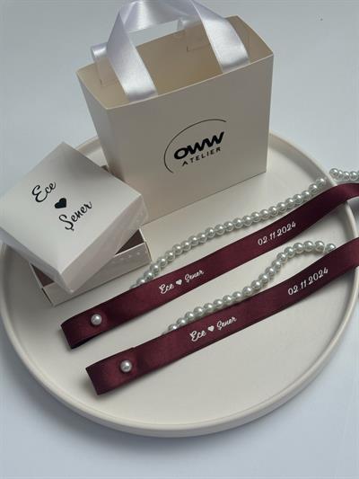 Dökülen Cam İncili Yüzük Kurdelesi (2cm en) Model 25