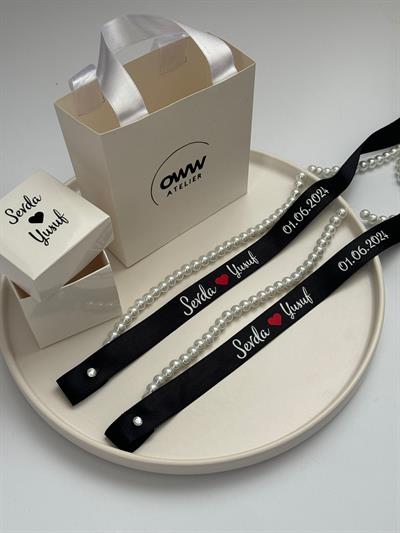 Dökülen Cam İncili Yüzük Kurdelesi (2cm en) Model 21