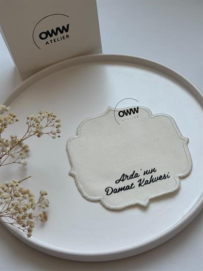 İsimli Damat Fincanı Mendili (Beyaz Kenarlı)