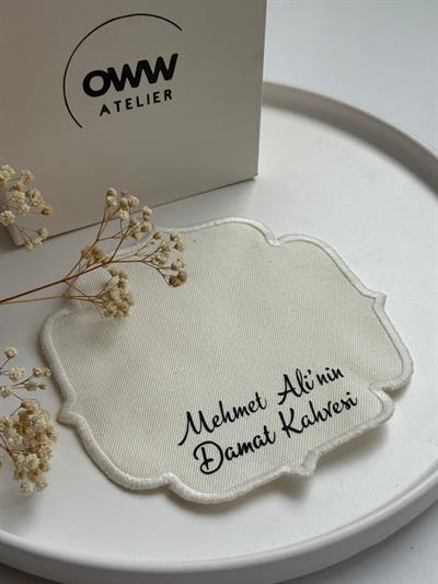 İsimli Damat Fincanı Mendili (Beyaz Kenarlı) Yazı Tipi Küçük Font 1 