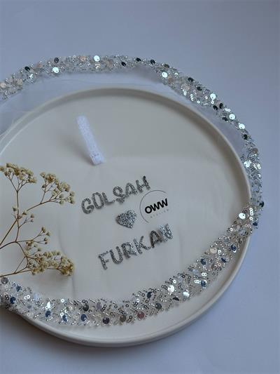İsimli Mendil Boncuklu Simli Gümüş Baskı 
