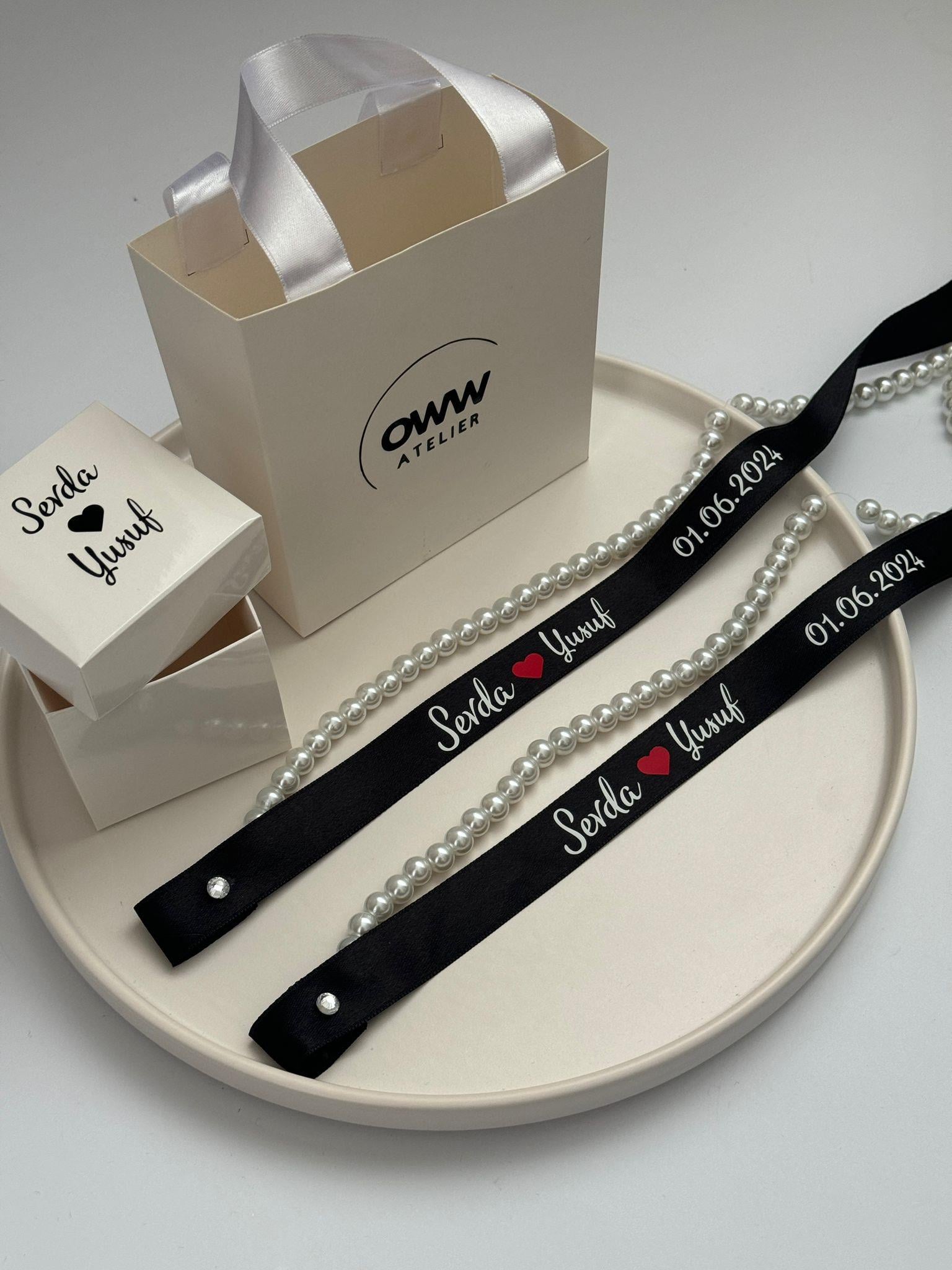 Dökülen Cam İncili Yüzük Kurdelesi (2cm en) Model 21