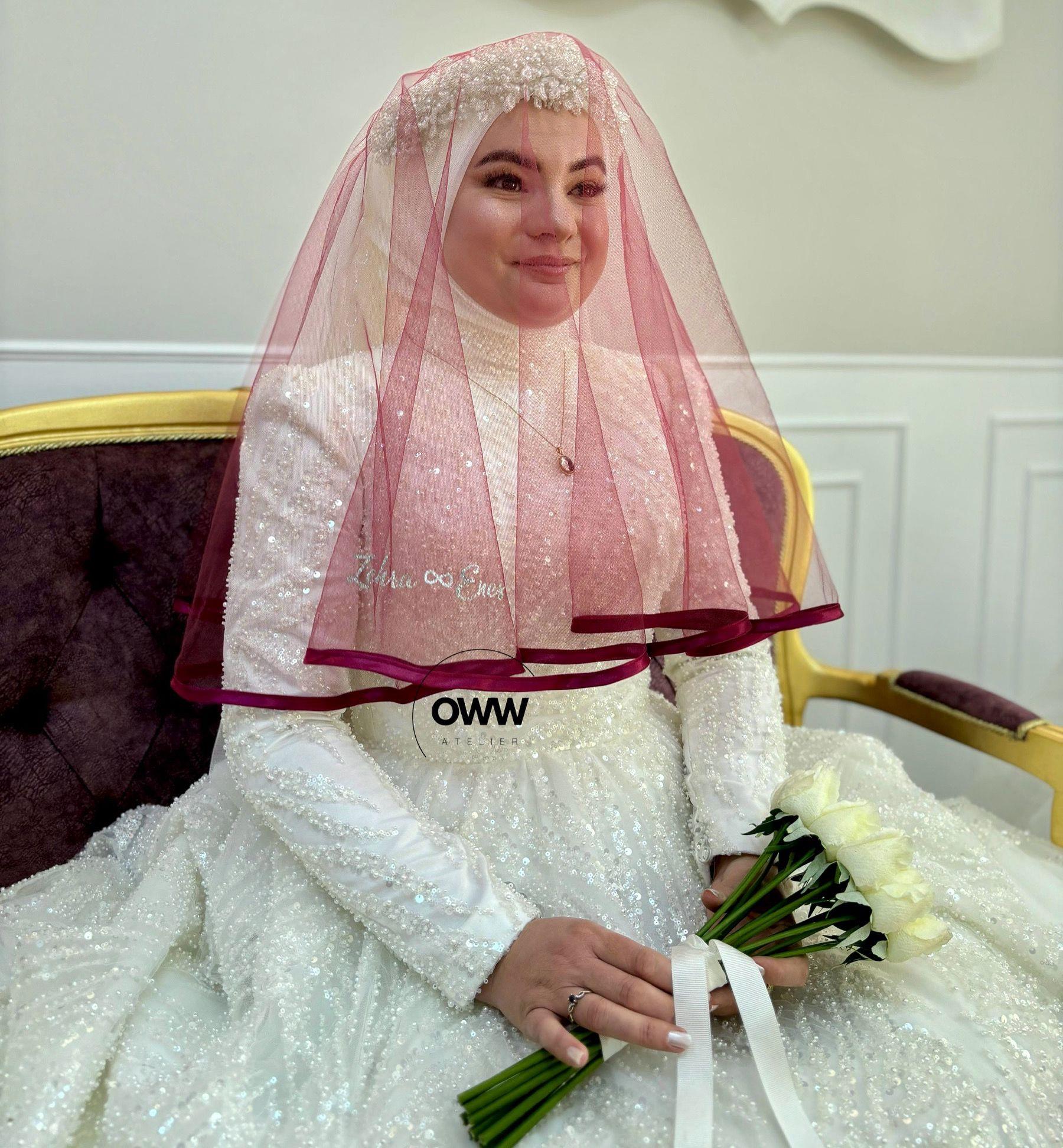 İsimli Gelin Duvak Bordo