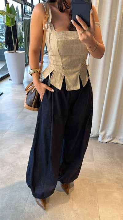 Premium Denim Paçası Çıtçıtlı Jean Balon Pantolon 