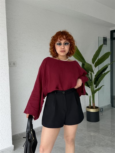 Premium Trend Pileli Siyah Mini Şort