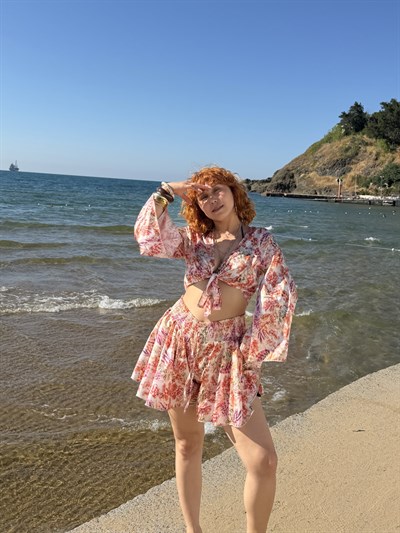 Premium Trend Tasarım Çiçek Desenli Saten Şort-Kimono Takım