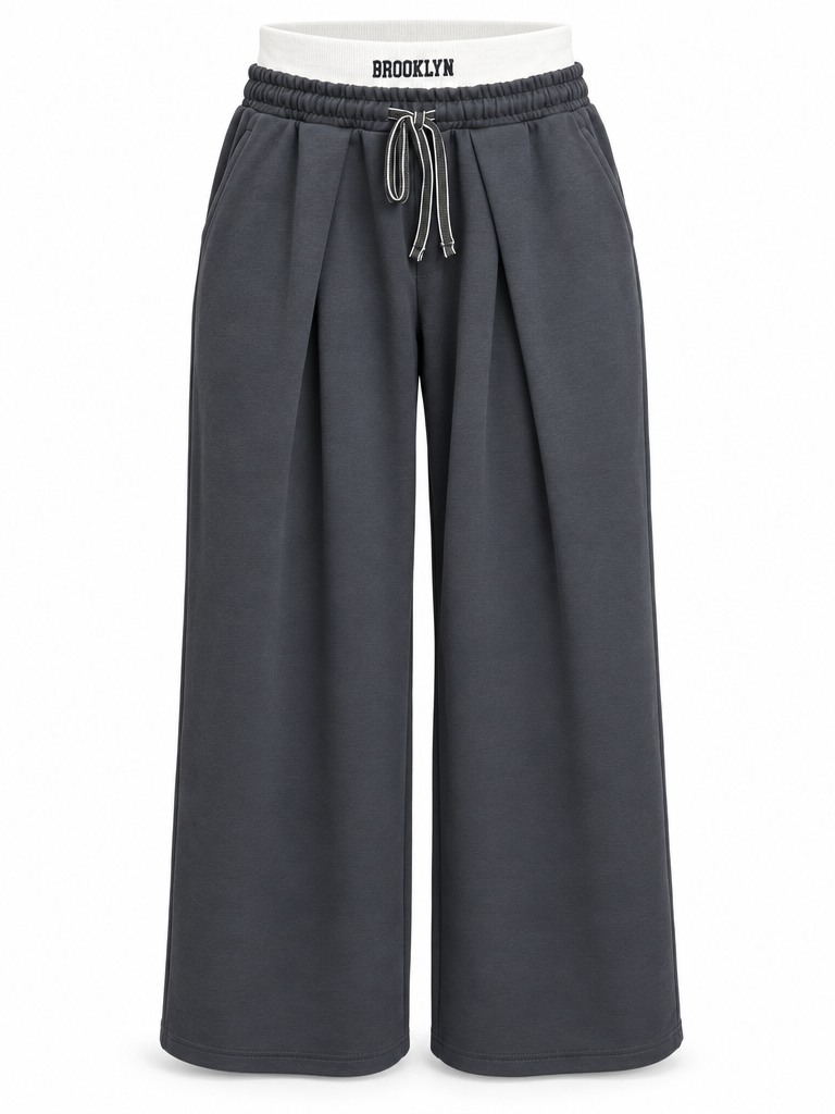 Kadın Oversize Çift Bel Wide Leg Rahat Kesim Eşofman Altı
