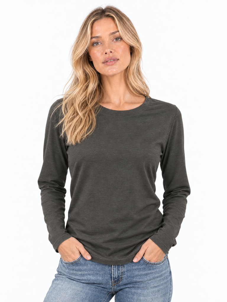 Kadın Uzun Kollu Bisiklet Yaka Basic Sweatshirt
