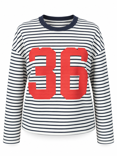 Çizgili Bisiklet Yaka Uzun Kollu Sweatshirt