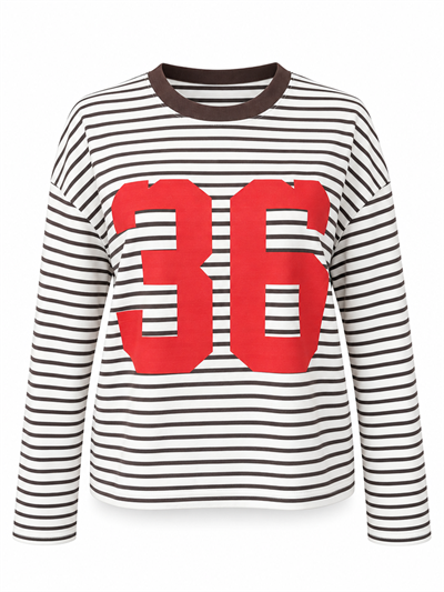 Çizgili Bisiklet Yaka Uzun Kollu Sweatshirt