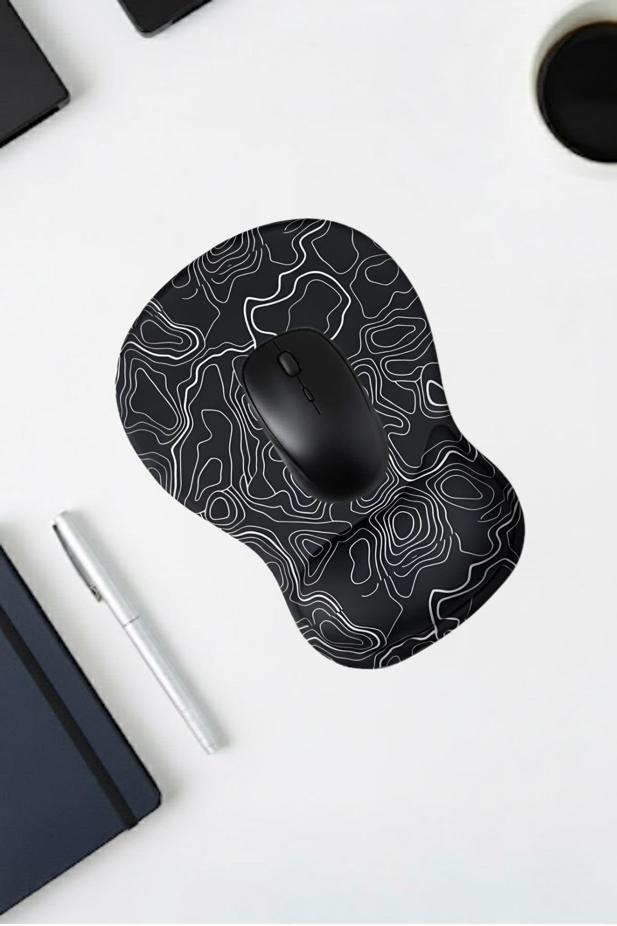 TopoWave Bilek Destekli Mouse Pad Ergonomik Kaymaz Taban Mouse Pad , Bilek Koruyucu Dijital Mouse Pad Siyah