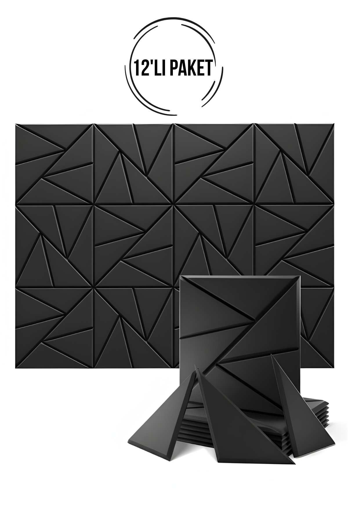 Walter White 12'li Siyah Duvar Karoları Dekoratif Isı Yalıtım, Ses Yalıtım Yapışkanlı Duvar Deseni Ev,Stüdyo,Ofis Siyah