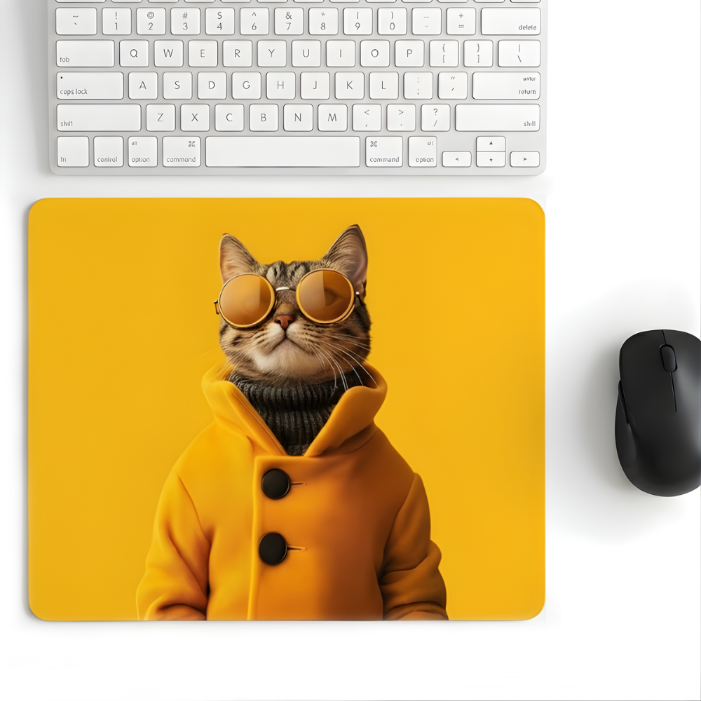 18x22 Cm Desenli Mouse Pad Gözlüklü Kedi Baskılı Tasarımlı Mouse Pad,Ofis Aksesuarları Golden Cat