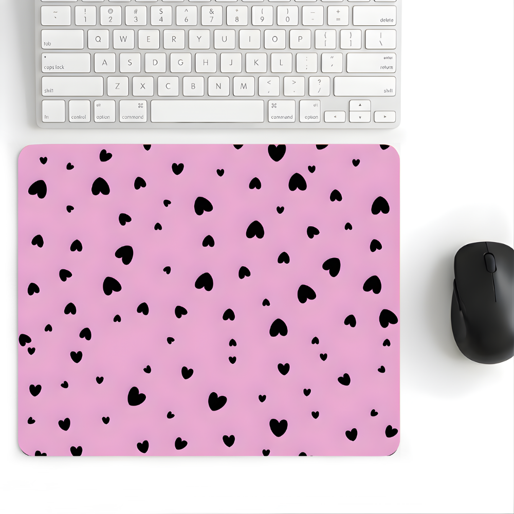 18x22 Cm Desenli Mouse Pad Kalpli Baskılı Tasarımlı Mouse Pad,Ofis Aksesuarları, Midnight Hearts