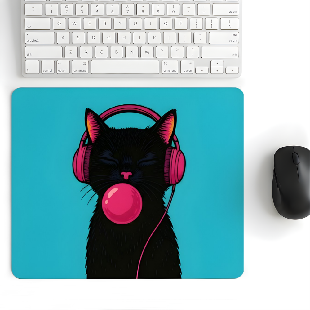 18x22 Cm Desenli Mouse Pad Kulaklıklı Kedi Baskılı Tasarımlı Mouse Pad,Ofis Aksesuarları Bubble Cat