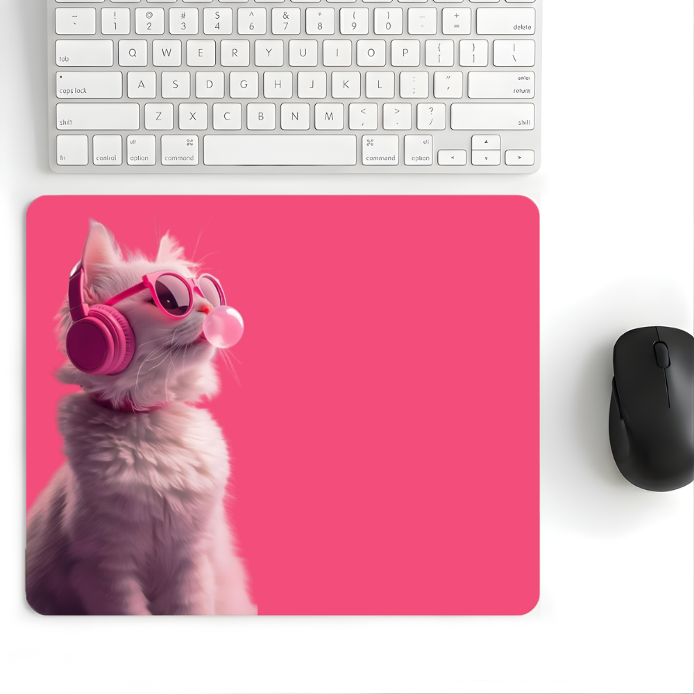 18x22 Cm Desenli Mouse Pad Pembe Kedili Baskılı Tasarımlı Mouse Pad,Ofis Aksesuarları Pink Vibes Cat