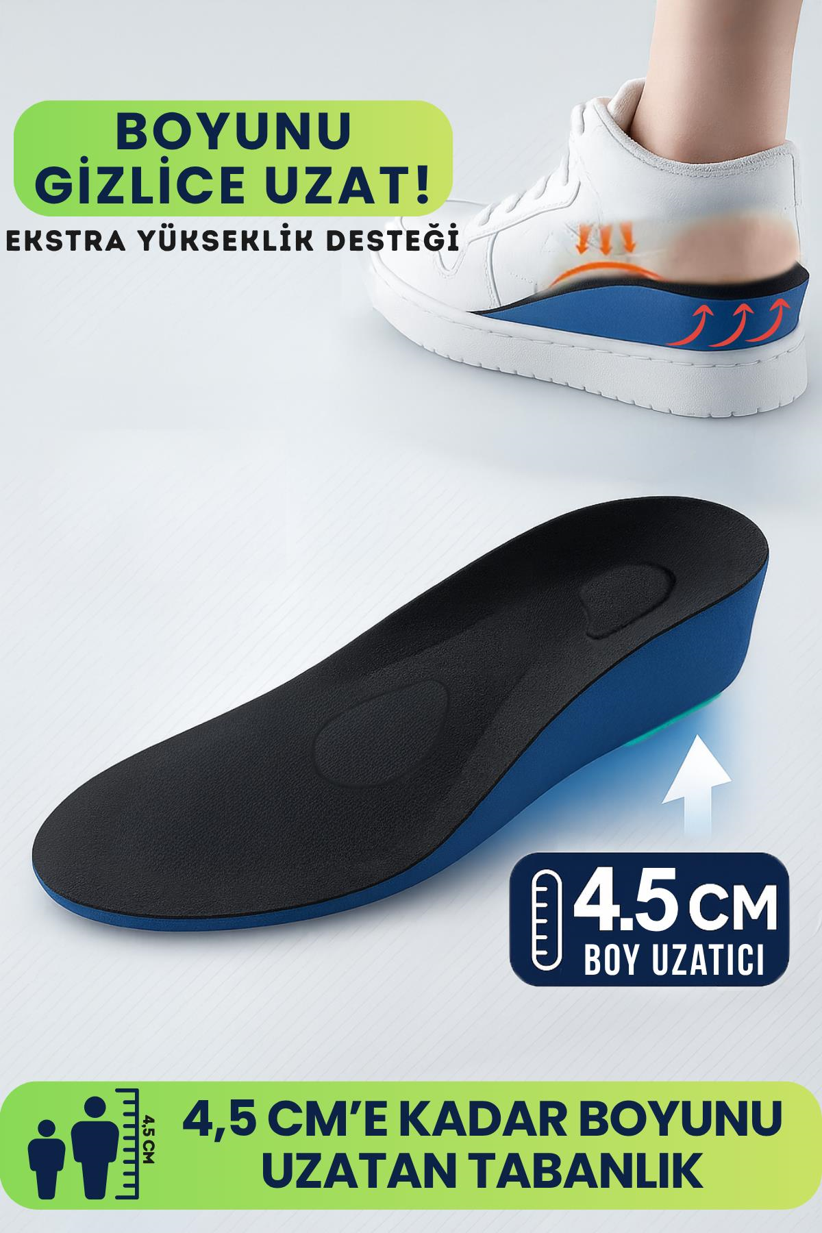 4,5 Cm Boy Uzatıcı Tabanlık , Boy Uzatan Tabanlık Gizli Boy Uzatıcı Tabanlık