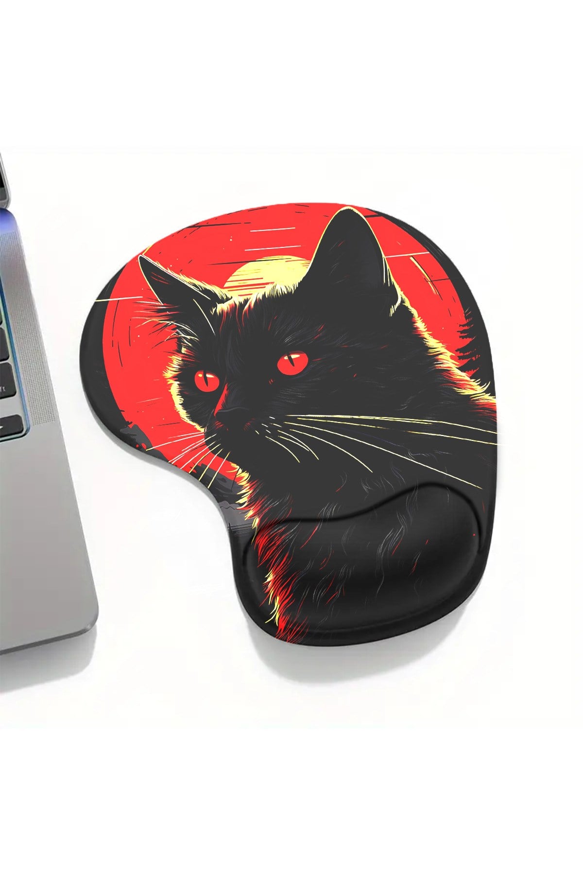 Dark Cat Bilek Destekli Mouse Pad,Baskılı Mouse Pad,Ergonomik Rahat Konforlu Mouse Pad